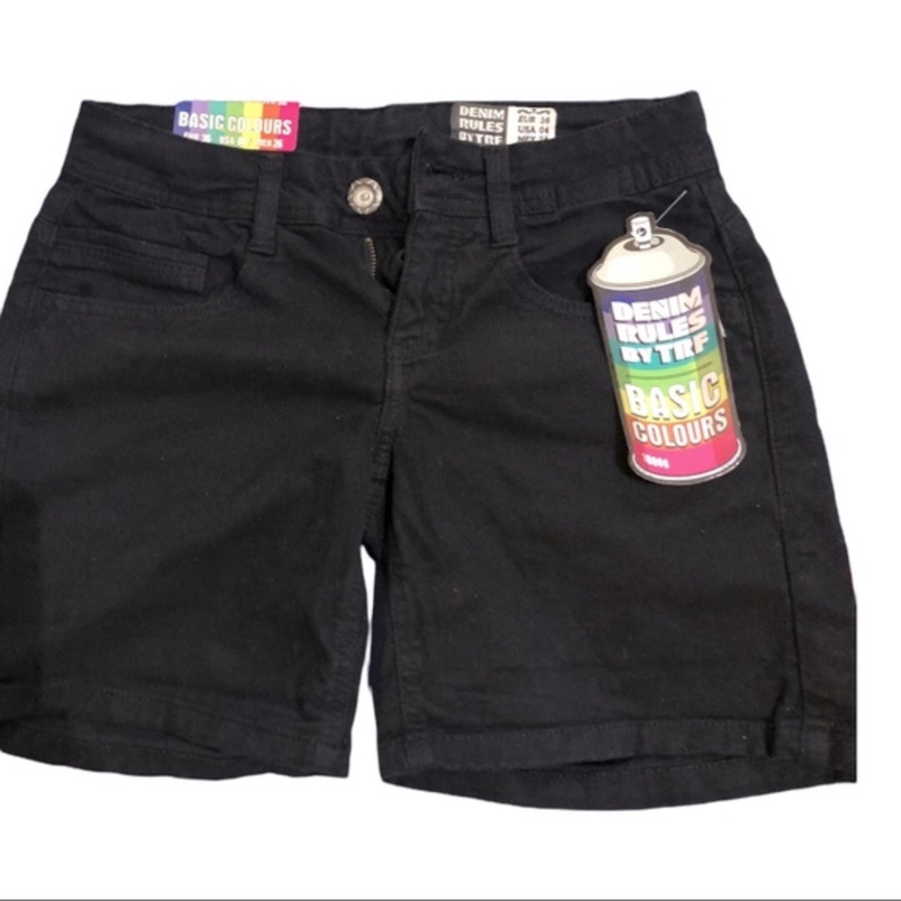 Zara black soft brushed‎ denim cuffed hem women jean shorts size 4 new